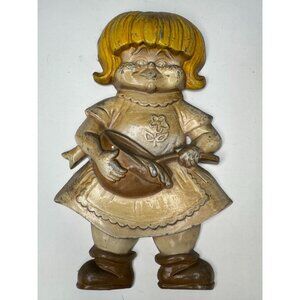 Vintage 1972 Sexton USA Cast Iron Wall Plaque Girl With Mixing Bowl